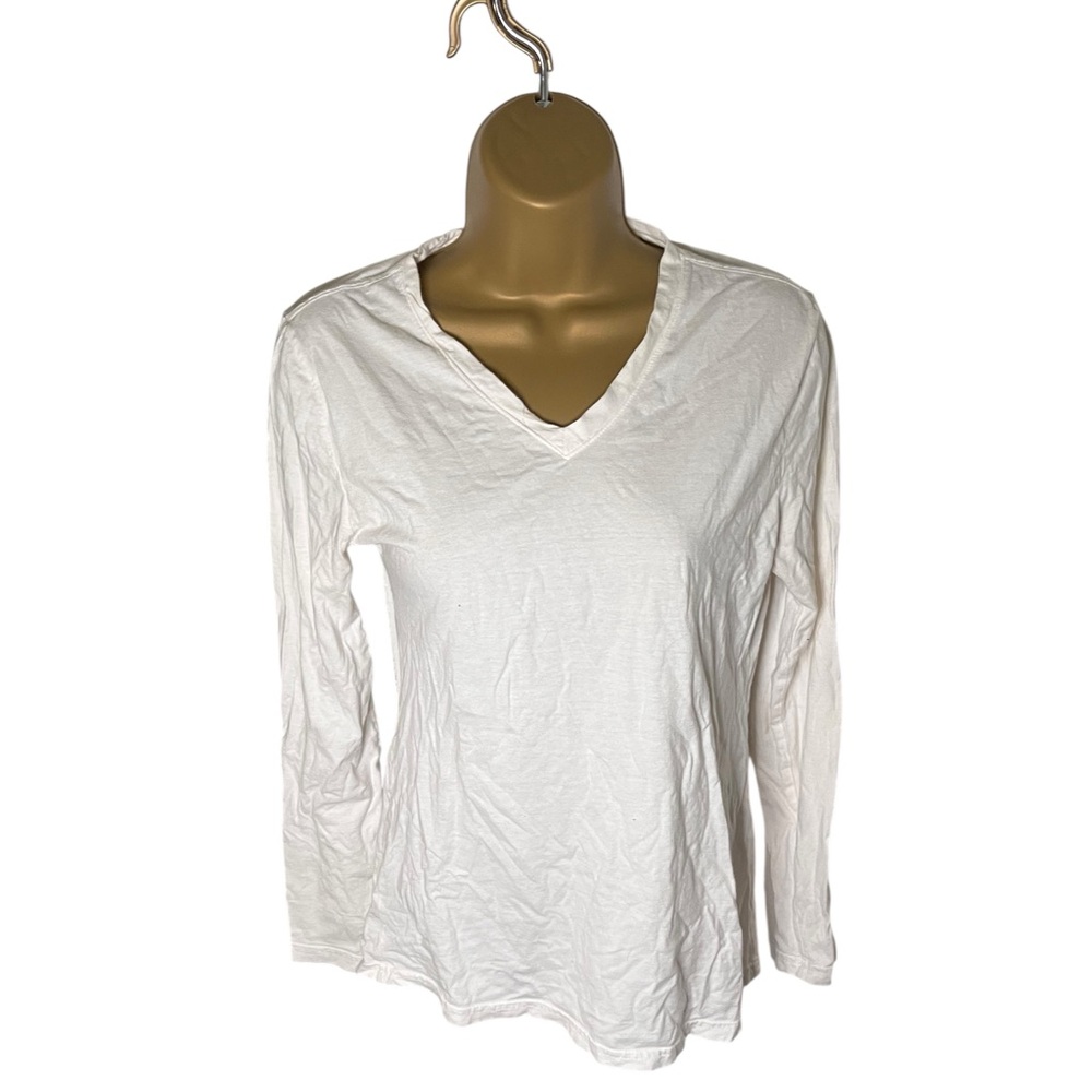 Y2K Faded Glory Long Sleeve Tee Fitted V-Neck Arctic White S